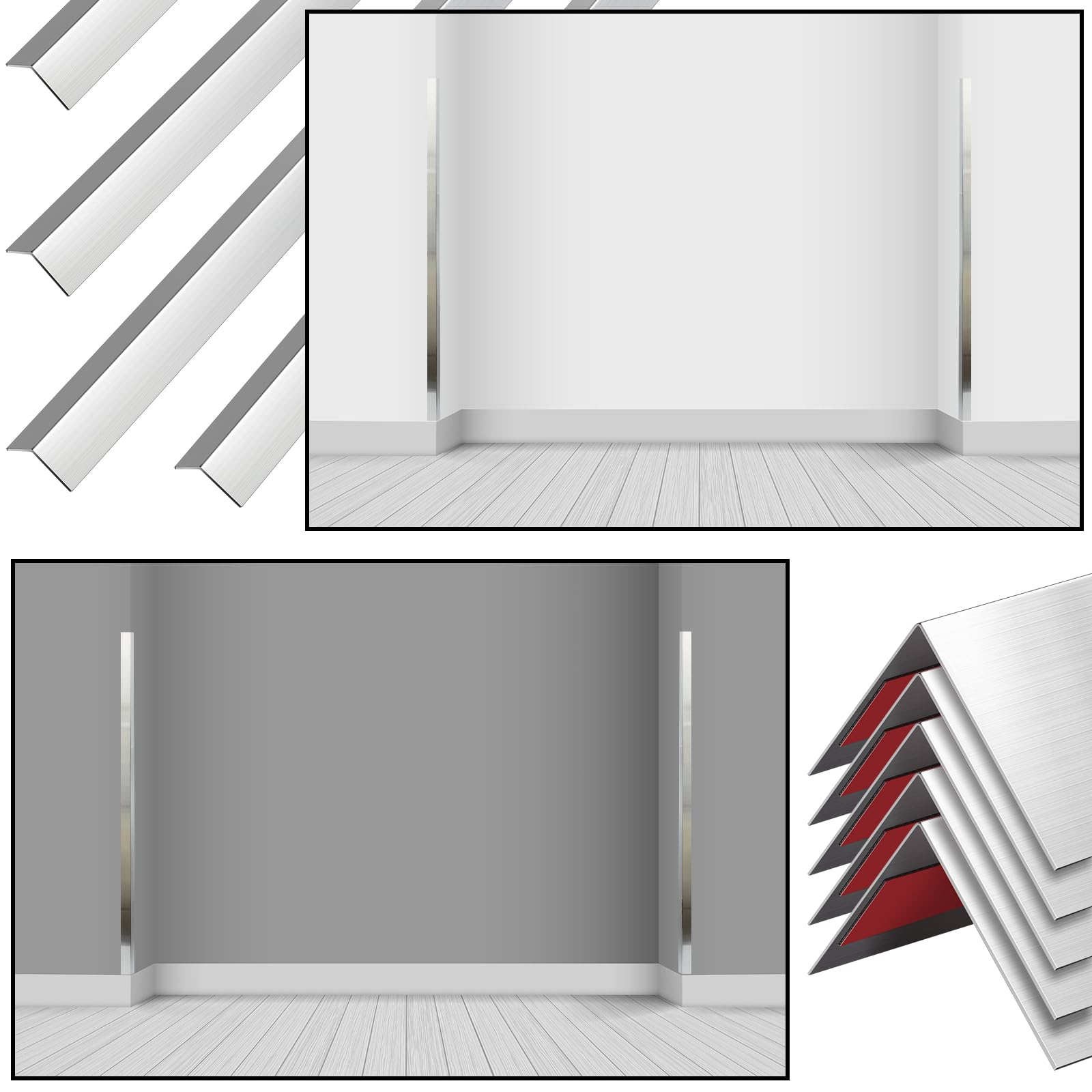 Therwen 5 paraspigoli in acciaio inox, protezione per angoli da parete (2,5 x 2,5 x 122,7 cm)