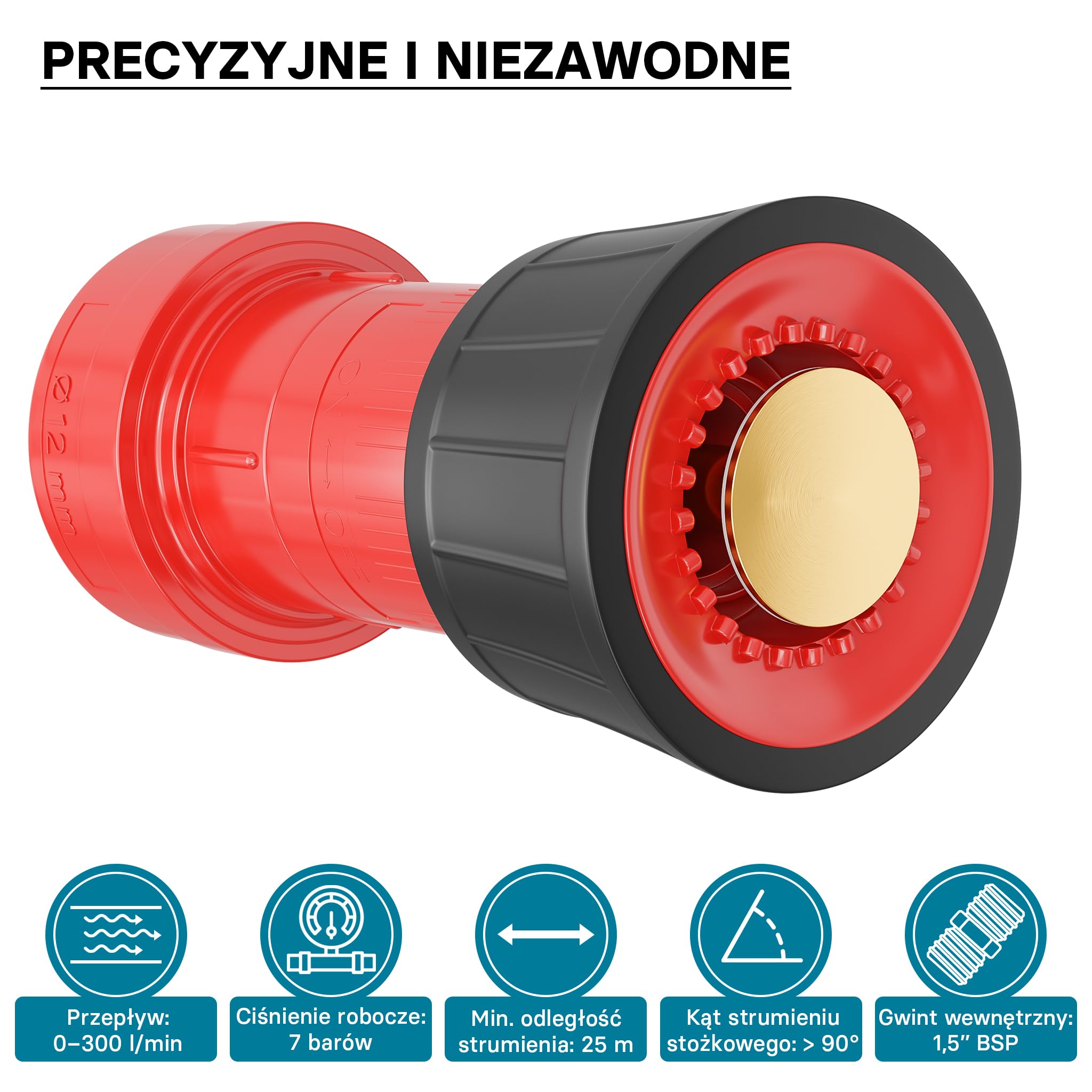 Dysza strumieniowa Wiltec do małego węża strumieniowego 38,1 mm (1,5") dla straży pożarnej lub ogrodu