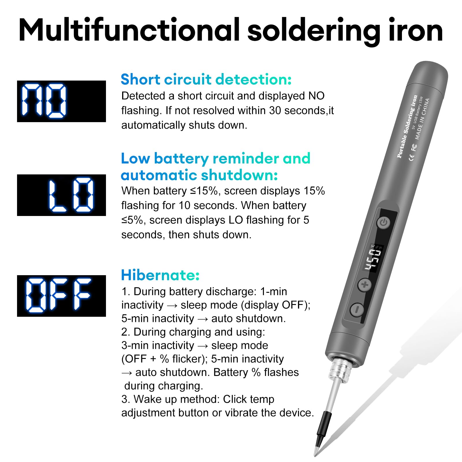 diymore Kit de soldador inalámbrico USB-C con pantalla LCD, temperatura ajustable de 180 ℃ a 450 ℃, bolígrafo de soldadura portátil recargable para reparación de electrónica, proyectos de bricolaje