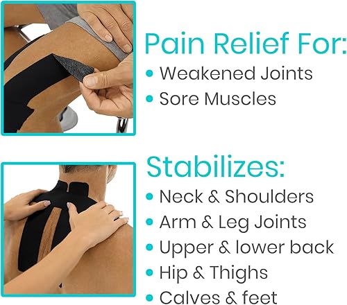 Vista 2 de Vive Kinesiology - Rollo de cinta de kinesiología, tiras precortadas (2 pulgadas x 16 pies/20 tiras) - Cinta deportiva Kinesio Athletic - Rodilla