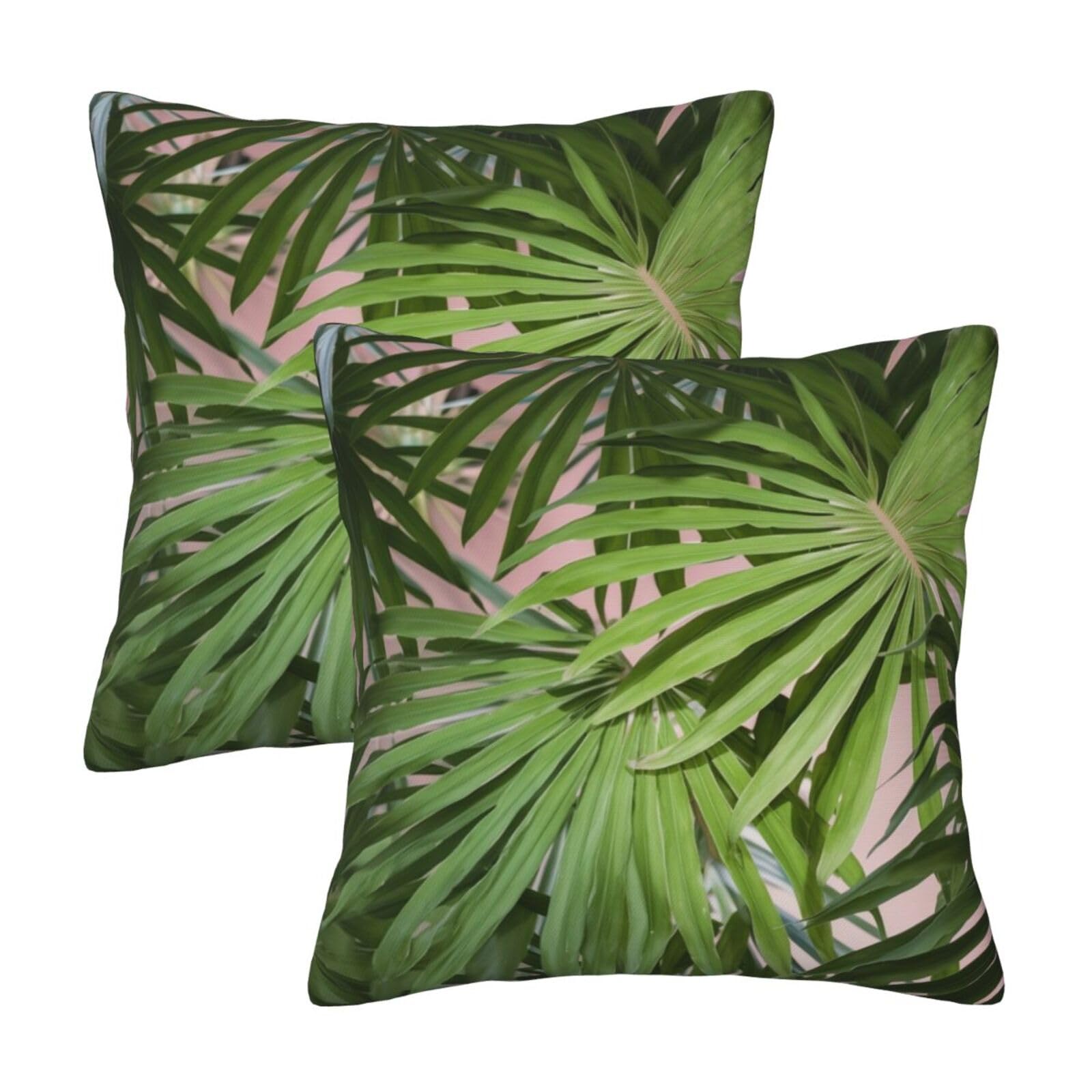Palm Tree Leaves Throw Pillow Cases 2 Pack Square Pillowcases Soft Pillow Protectors for Couch Livingroom Sofa Bed Office Car,30x30 CM