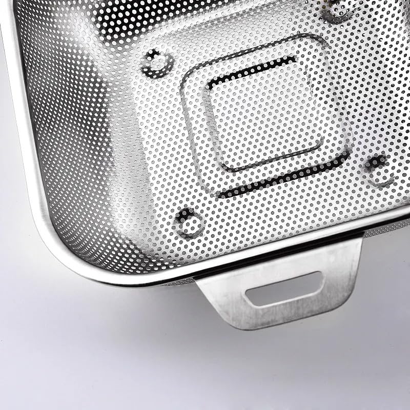 Image of Square-Shaped, Stainless Steel Fruit and Vegetable Rice Cleaning Baskets for Pasta, Noodles, and Kitchen Tools: Elevate Your Washing Bowl Drain Basin Basket(1 pc, Silver-Color),
