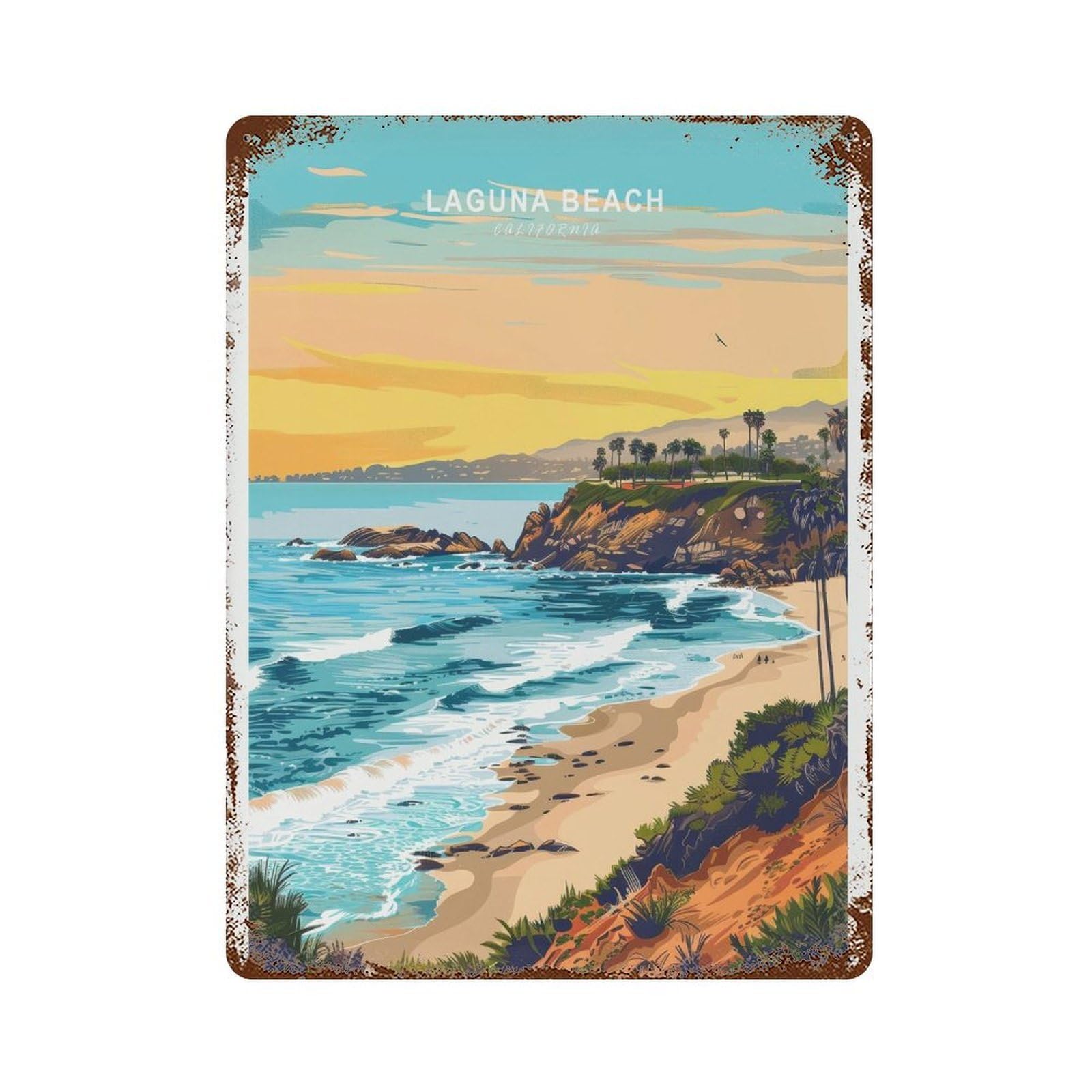 xiaoxiaoshen Laguna Beach Travel California Minimalist Wall Decor Art Metal Tin Poster Modern Home Decor Art Home Bar Shop Decorations Vintage Sign 40x30cm