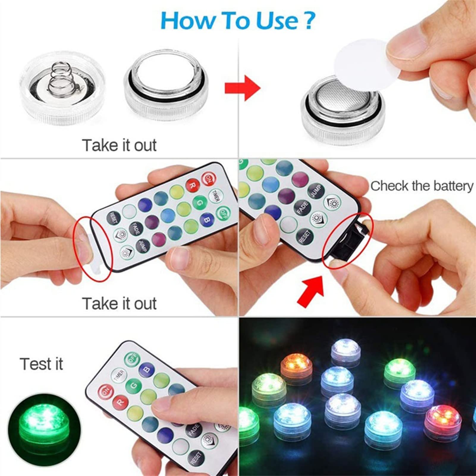 Luces Para Estanques 10pcs sumergible DIRIGIÓ Luces luces impermeables con control remoto for la ducha de jarrón que funciona con la batería de la batería que cambia el cambio de color for Pascua Hall