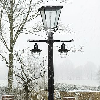 Hemoton Lamp Post Cross Arm Outdoor Lamp Post Black Metal Silver