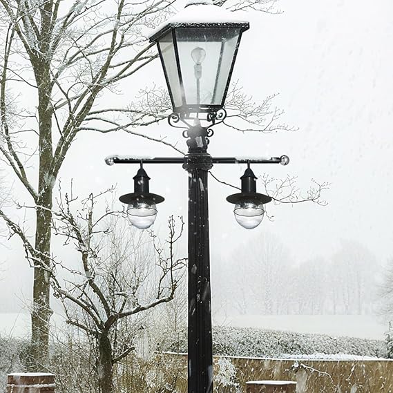 Hemoton Lamp Post Cross Arm Outdoor Lamp Post Black Metal Silver