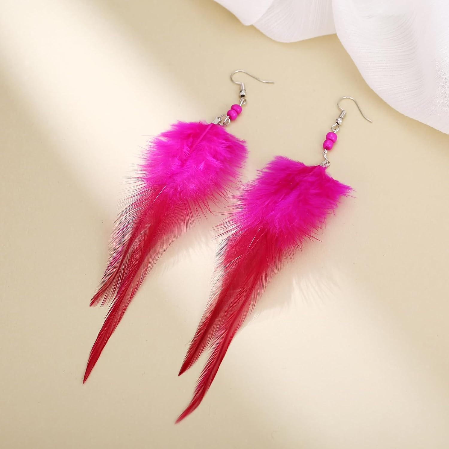 Long Feather Earrings for Women, Boho Bohemian Earrings Multicolor Tassel Handmade Feather Earrings for Women Dangling - Image 4