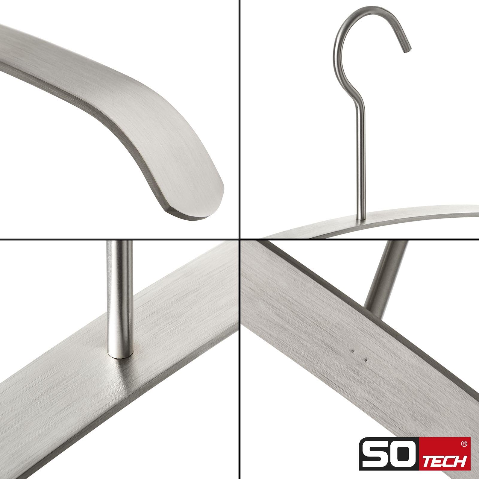 SOTECH 5 Stück Kleiderbügel echt Edelstahl gebürstet 455 x 20 x 185 mm | Garderobenbügel Bügel für Flurgarderobe