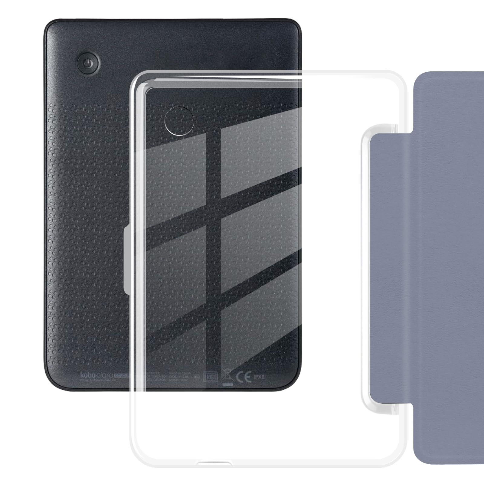 Custodia per Kobo Clara BW 2024 da 6 pollici, ultra trasparente, morbida e flessibile, in TPU trasparente, con funzione Sleep/Wake automatica, per Kobo Clara BW, grigio scuro