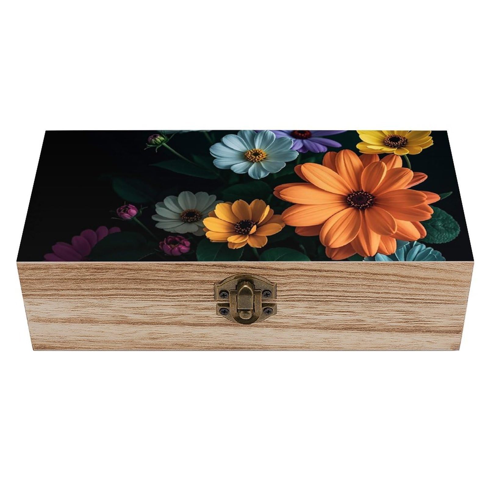 asbwuo Bright Flowers Wooden Keepsake Box Storage Boxes with Hinged Lid