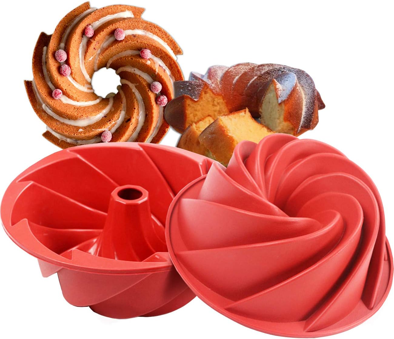 IELEK Silicone Fluted Pan Nonstick Baking Tube Cake Molds