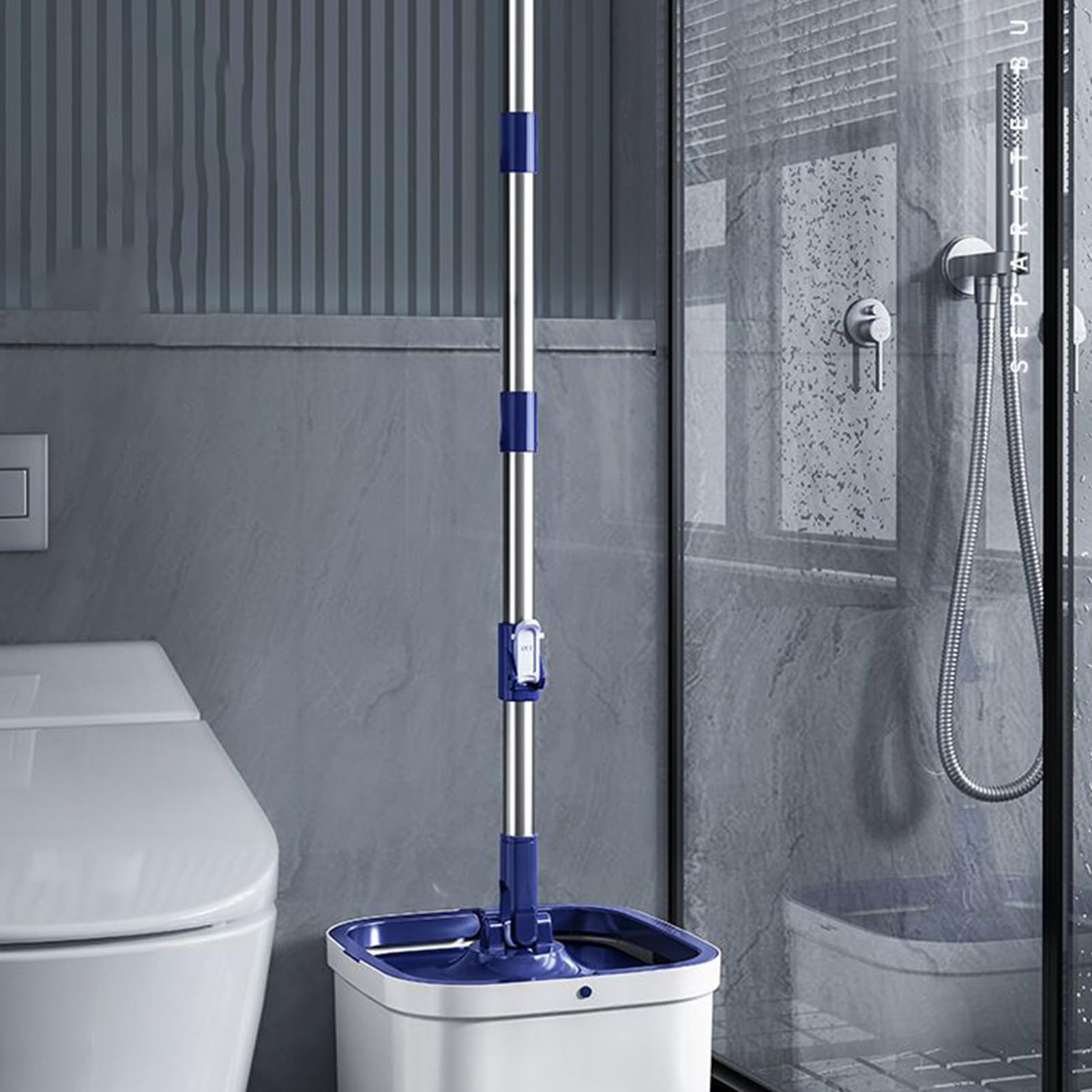 Juego De Fregona Giratoria Y Cubo Mango Ajustable con Empuñadura | De Limpieza Con Fregona Giratoria Y Cubo Para Suelos de Madera Cocina Sala de Estar Comedor Apartamento Sótano