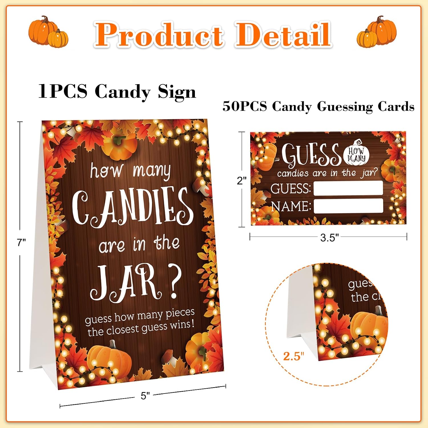 FaCraft Guess How Many Candies Are in the Jar 50PCS Fall Thanksgiving Cards