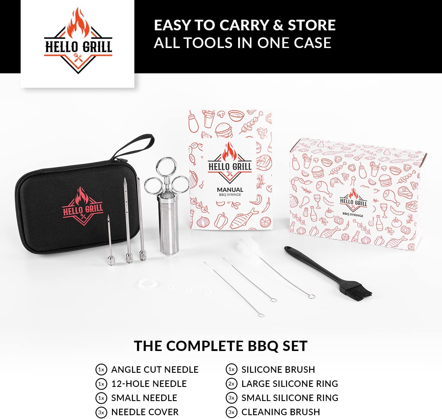 review Hello Grill Meat Injector Syringe Kit - 3 Professional BBQ Injector Needles - Metal Marinade Injector - Meat Injectors for Smoking - Injection Syringe