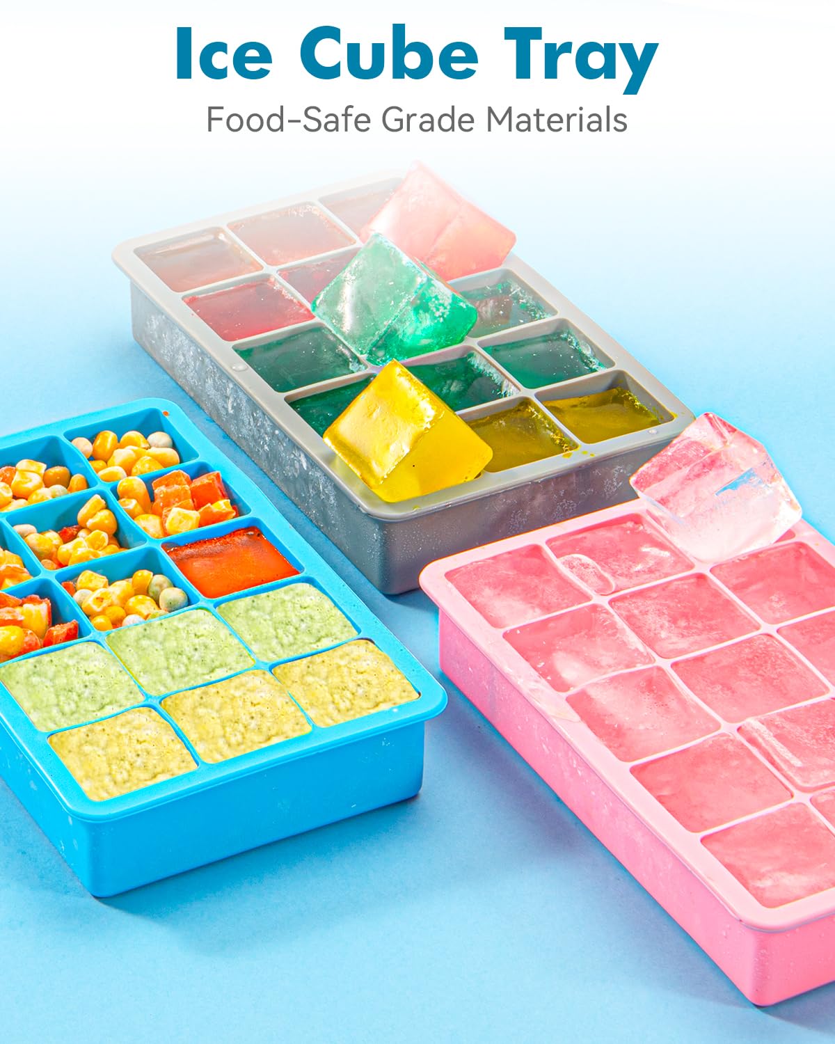 Set di 2 vassoi per cubetti di ghiaccio quadrati in silicone per congelatore, stampo per cubetti di ghiaccio a rilascio facile, vassoio in silicone vecchio stile per cubetti di ghiaccio in gomma per