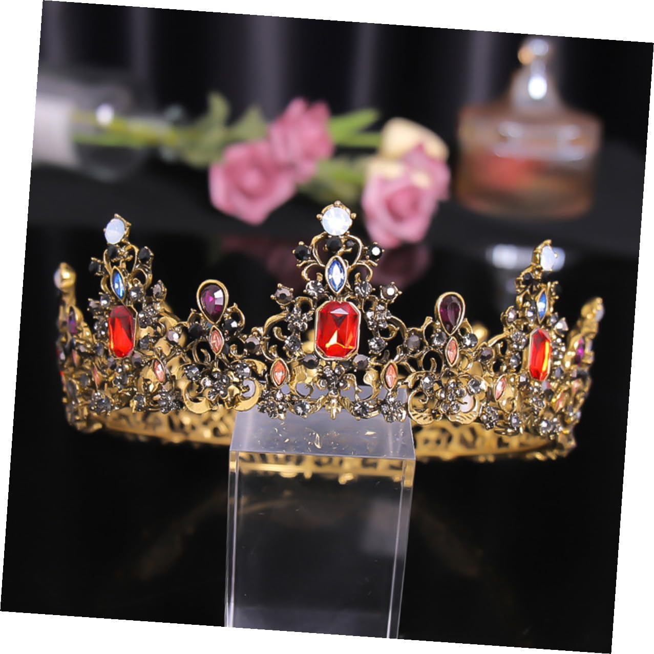 Uonlytech Baroque Rhinestone Zinc Alloy Crown Bridal Tiara Retro Wedding Headdress for Women Bride Hair Accessory