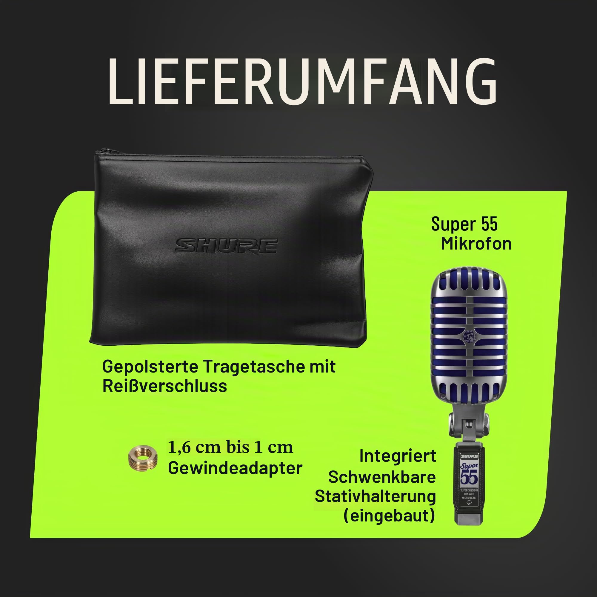 Shure Super 55 Deluxe Vocal Microfon - Vintage Supercardioid Dynamic Unidyne Mic, legendärer Look, klassisches Sound - robustes Die -Cast