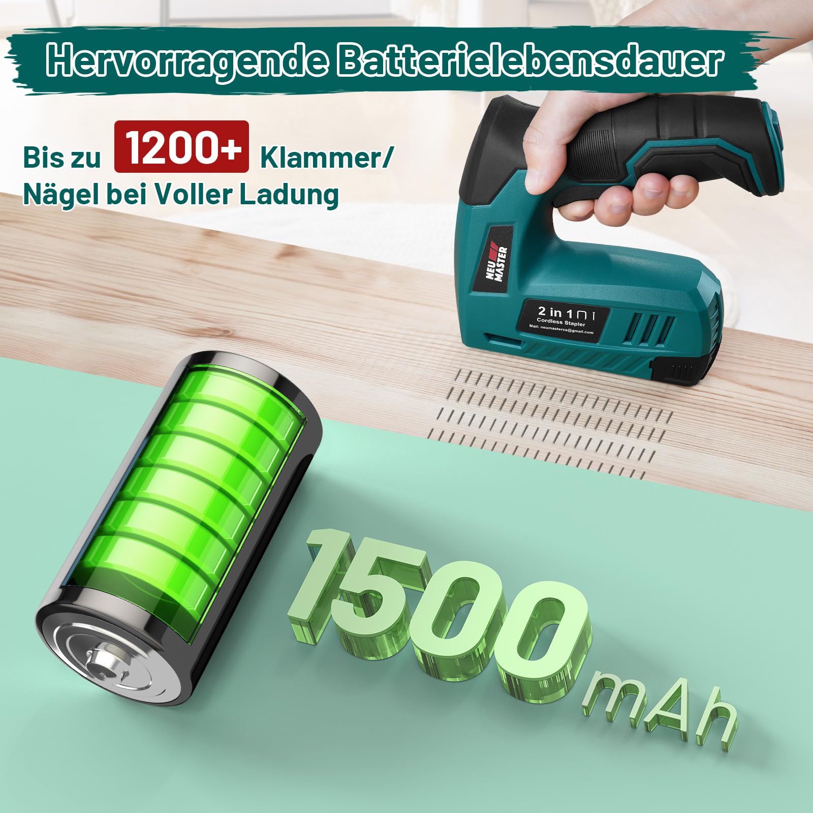 NEU MASTER Akku Tacker, 2-in-1 4V Elektrotacker Akku Mit Ladekabel, 1000 Heftklammern &1000 Nägel, Nägler für Bastelarbeiten, DIY und Polsterarbeiten