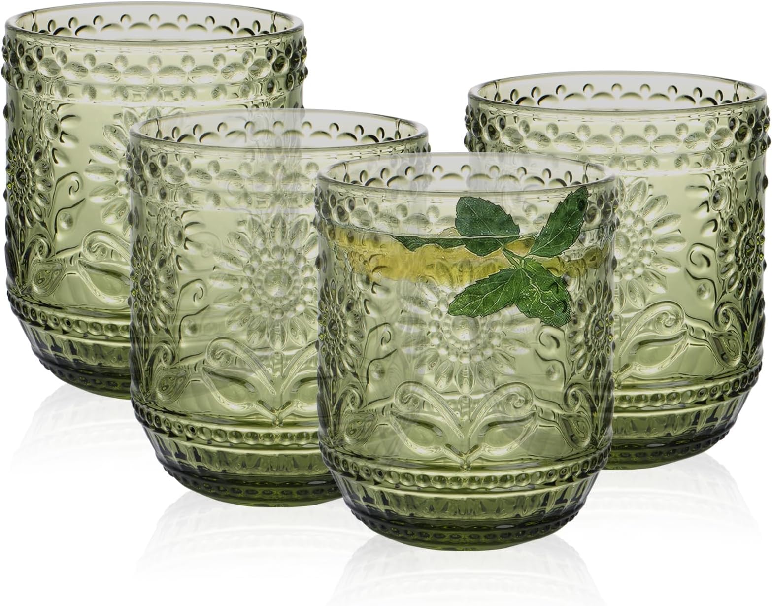 Joeyan Small Green Coloured Water Juice Glasses Cups Set of 6, 250ml ...