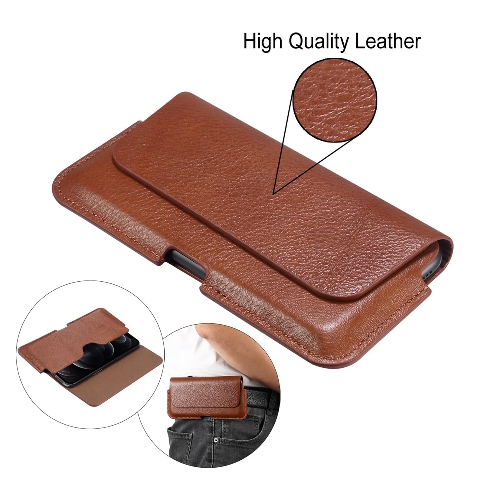 Handytasche Gürtel Ledertasche Handyhülle Gürteltasche Universal Herren Sport Freizeit Handytasche(Brown,5.5-6.5 inch)