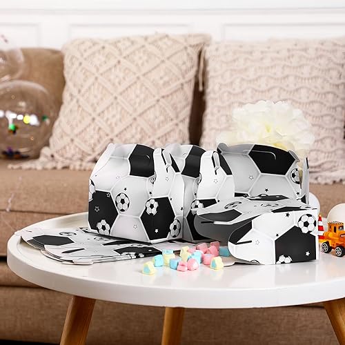 Miniatura 5 de Zonon 12 cajas de golosinas de fútbol, cajas de papel para dulces a granel, 6 x 6 x 3.5 pulgadas, juego de decoraciones de fiesta de cumpleaños con