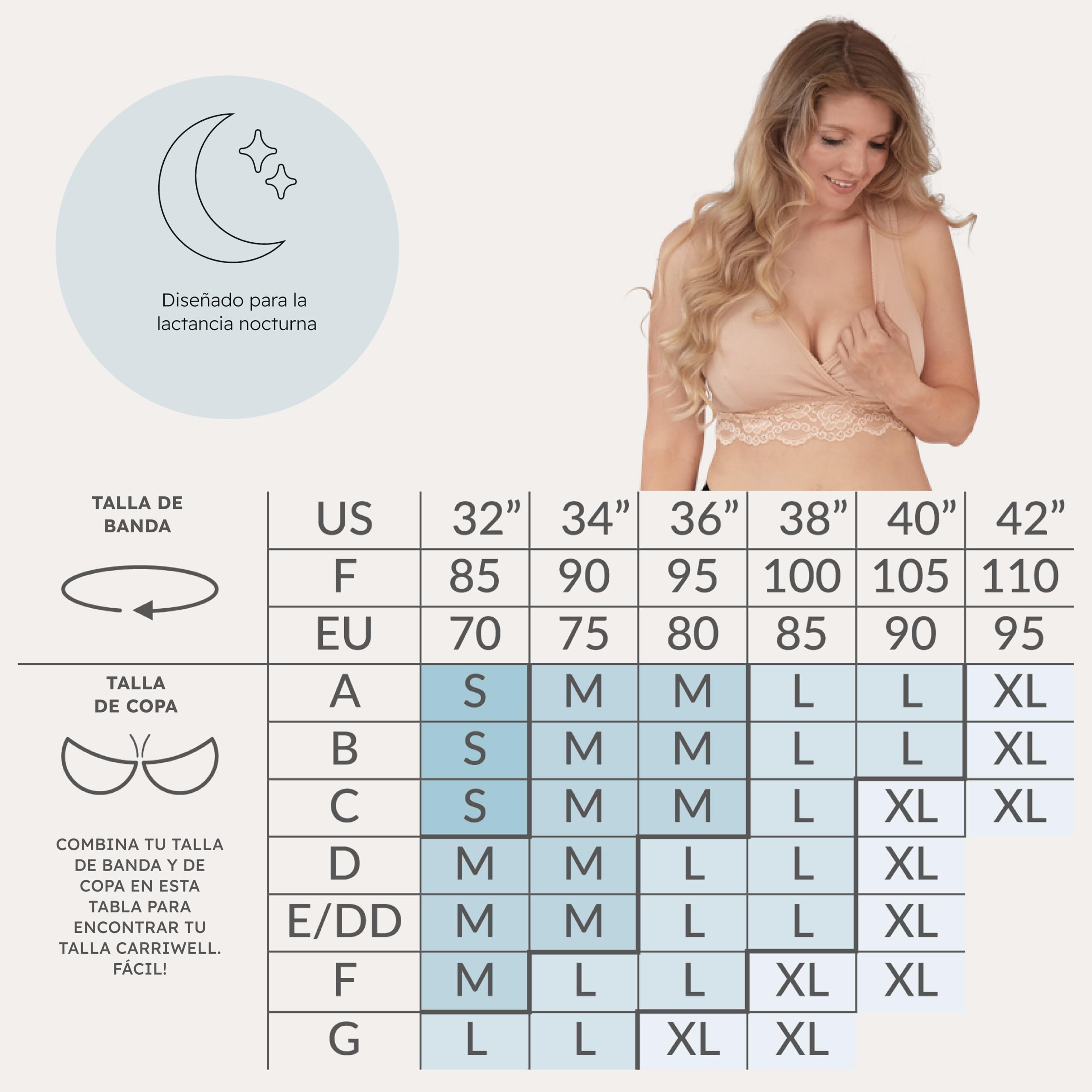 Carriwell Sujetador Orgánico de Lactancia para Dormir | Sujetador de Maternidad sin Costuras y con Encaje | Algodón Orgánico Suave y Transpirable | Confort Nocturno y Acceso Fácil | S-XL