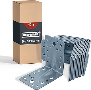 HELPMATE – 12 Stück Winkelverbinder mit Sicke 90x90x65 mm – galvanisch verzinkt & blau passiviert – Holzverbinder mit Korrosionsschutz, stabil & langlebig – einfache Montage