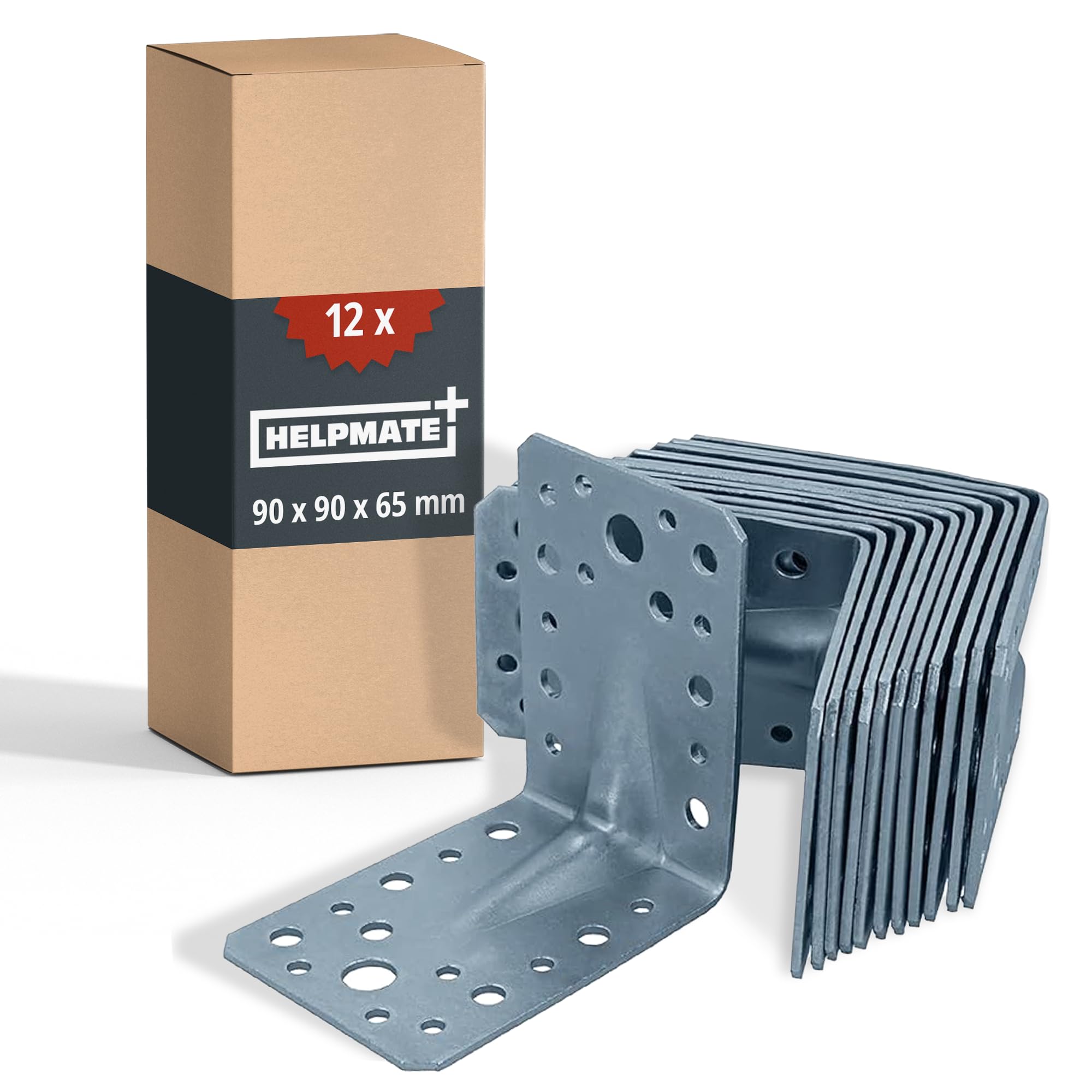 HELPMATE – 12 Pieces of Perforated Angle Brackets 90x90x65 mm – Angle connectors Electro-galvanised & Blue passivated – Wood connectors with Excellent Corrosion Protection – Corner Braces Brackets
