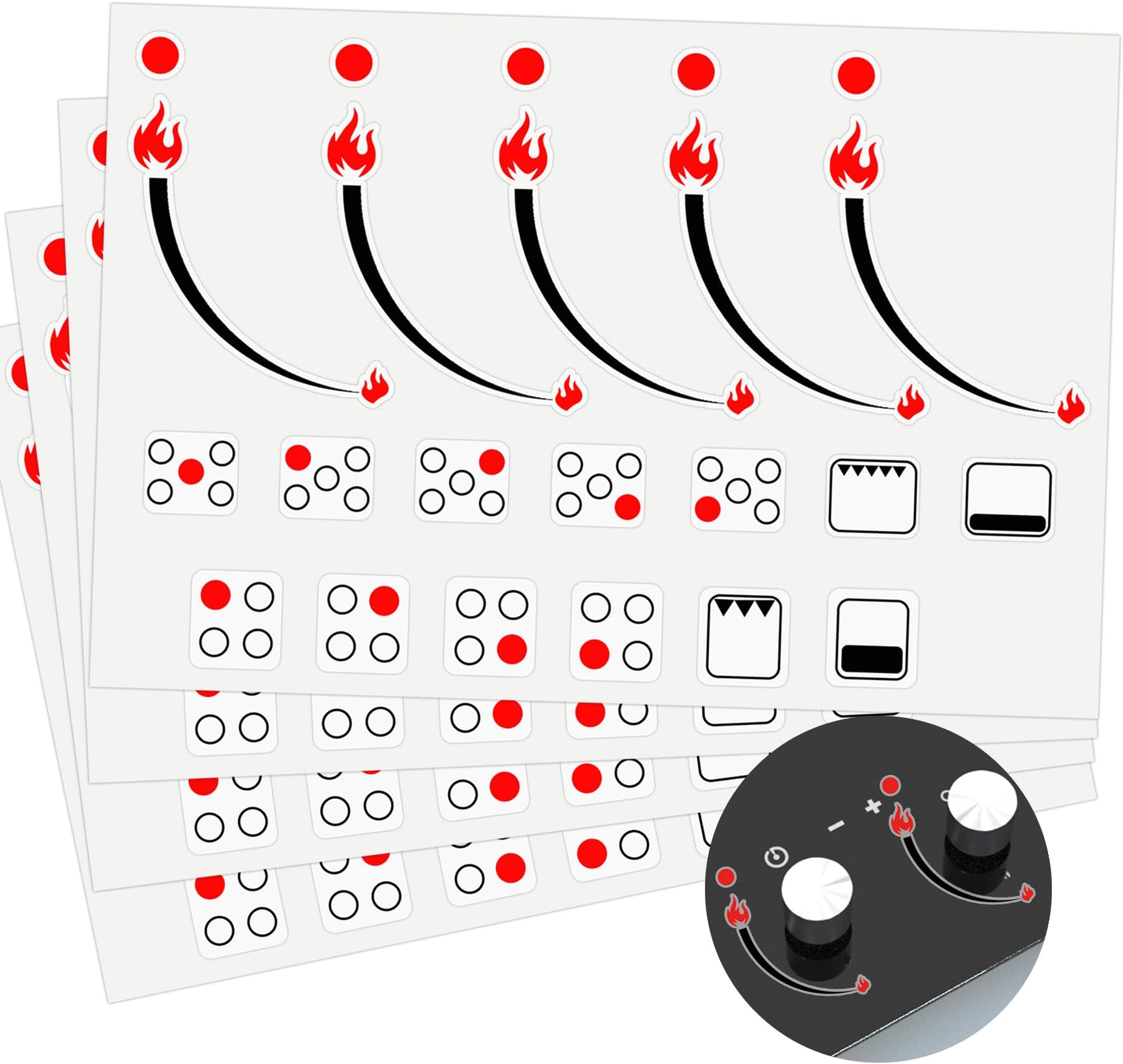 Flame Indicating Stickers Flame Indicators Ring Stove Labels - Oven Replacement Adhesive knob Symbols for Bumper Cooktop Hob Cooker Top Markings 2 Pack
