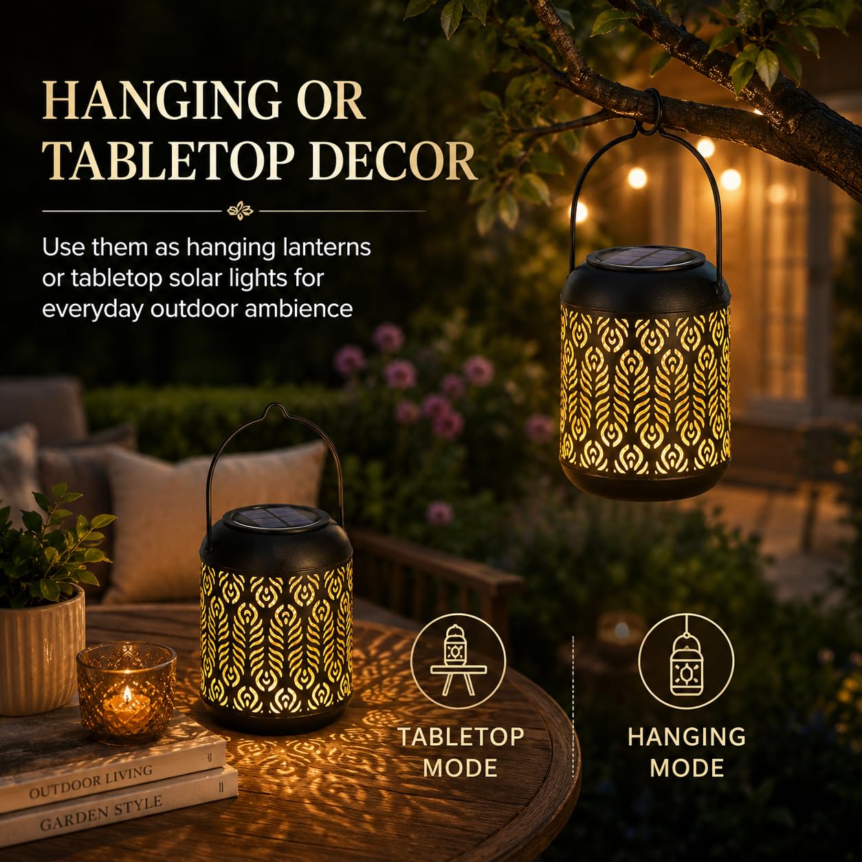 LeiDrail Lanterna Solare Giardino 2 Pezzi LED Lanterna Appendere Metallo Lanterne da Esterno Decorativa Impermeabile per Giardino Prato Patio（Bianco Caldo）