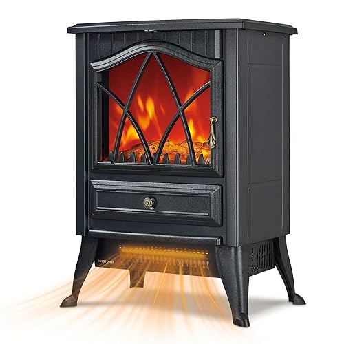 KINSING Freestanding Electric Fireplace Stove Heater, 1500W with Realistic 3D