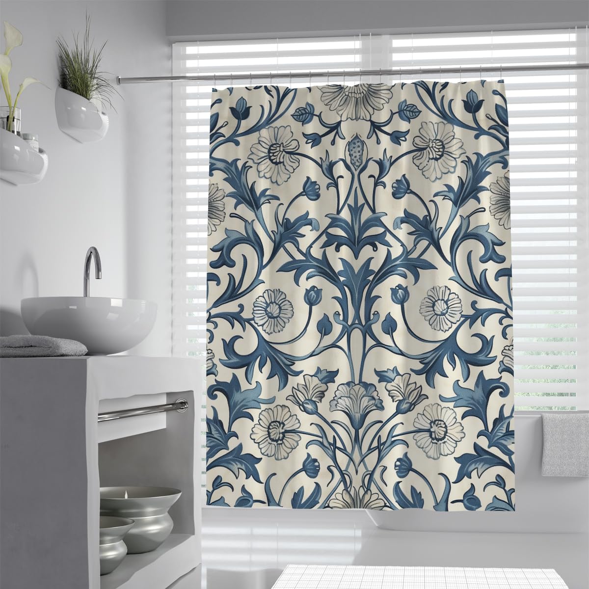 OLLIAR Home Boho Floral Shower Curtain 150x180 Symmetrical Wildflower Cute Flower Waterproof Fabric Machine Washable for Bathroom Bathtub Decor with Hooks