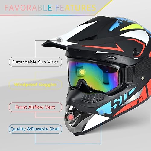 Miniatura 4 de Casco de motocross para adultos jóvenes, motocross, anticolisión, de cara completa, aprobado por DOT, BMX, descenso, todoterreno, casco de bicicleta