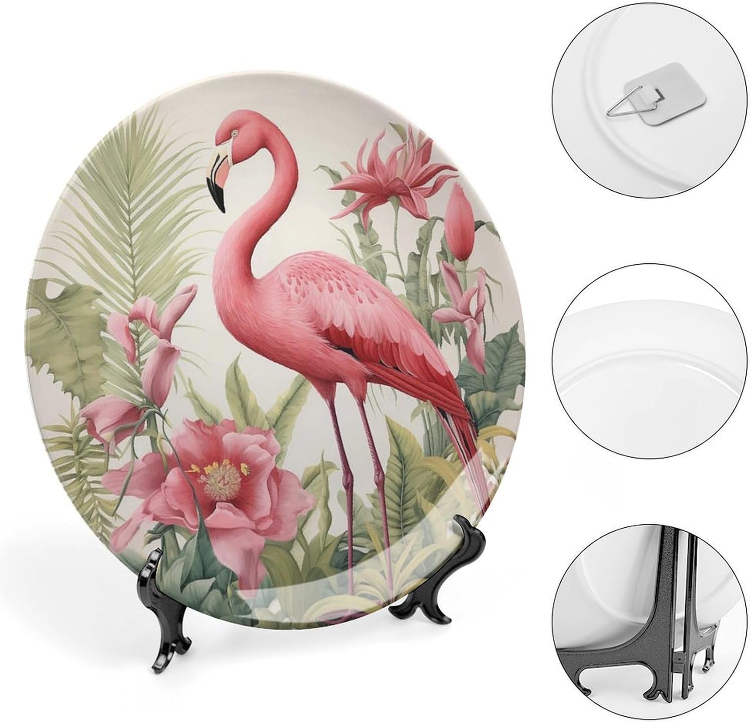 Bone China Decorative Plates Flamingo And Leaves Ceramic Decorative Plate Wall Decor with Display Stand Ceramic Ornaments for Wall Hanging Decoration