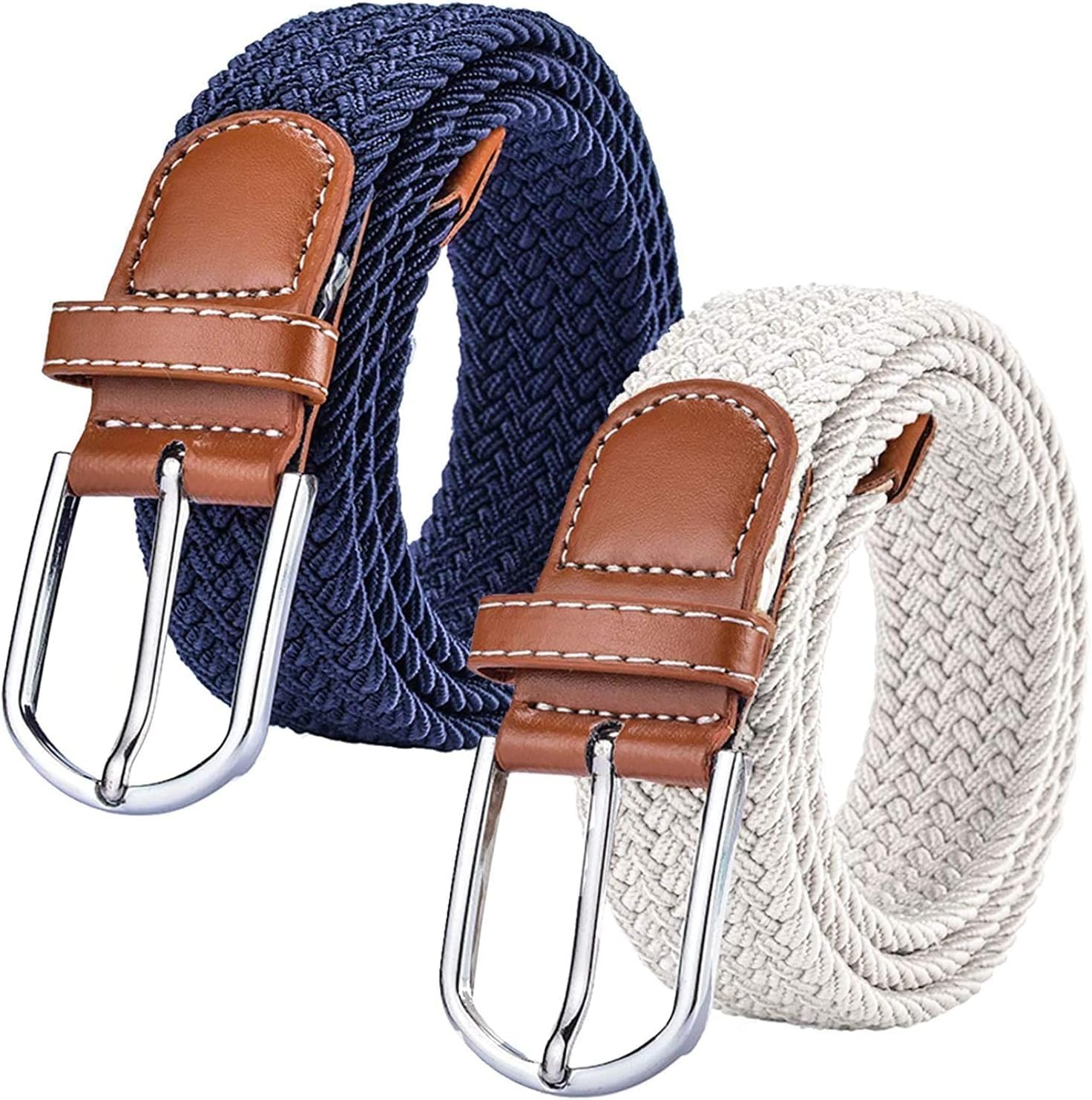 2 Pack Womens Stretch Canvas Braided Belt - Ladies Belts for Jeans, One Size