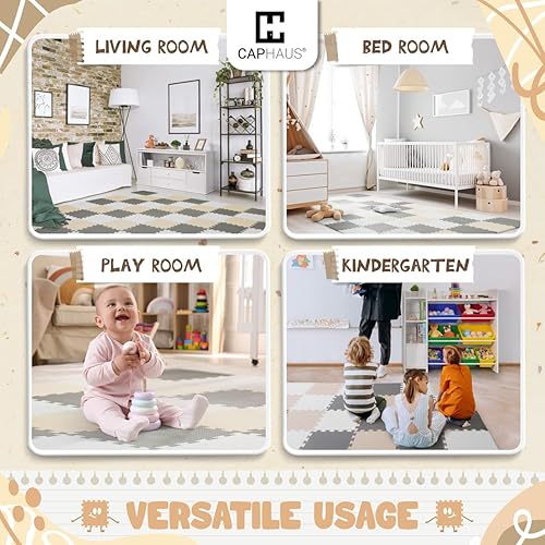 Miniatura 7 de CAPHAUS Tapete de juego de rompecabezas de espuma, tapete de juego de espuma EVA suave entrelazada con bordes, 64 azulejos de espuma para niños