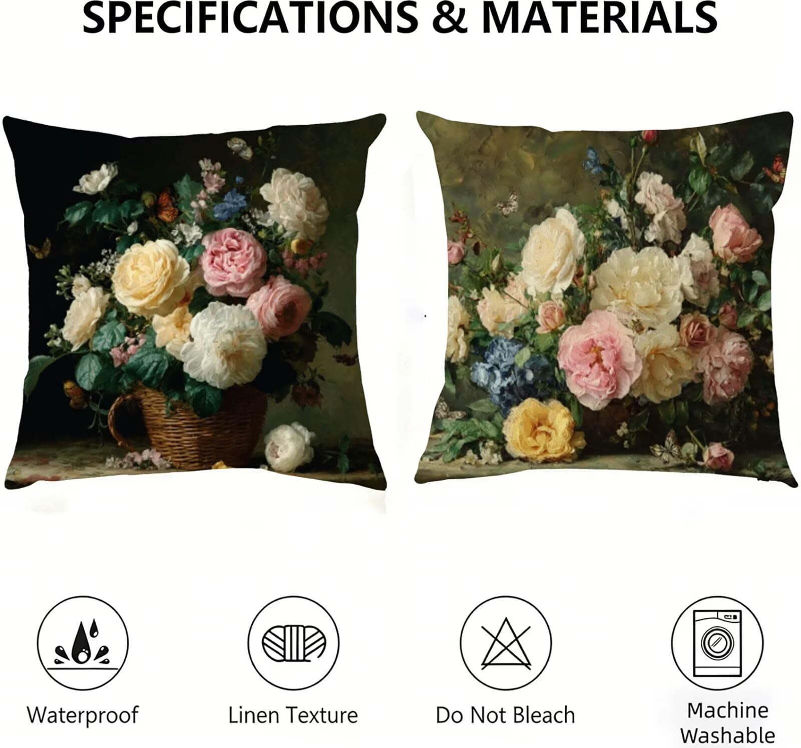 Housse de Coussin Canapé Flower 65x65cm Exterieur Impermeable Botanique Taie D'oreiller Décoratif Aesthetic Housse Coussin Decoration pour Chambre Sofa Jardin Balcon Terrasse Lot de 2. P-5049