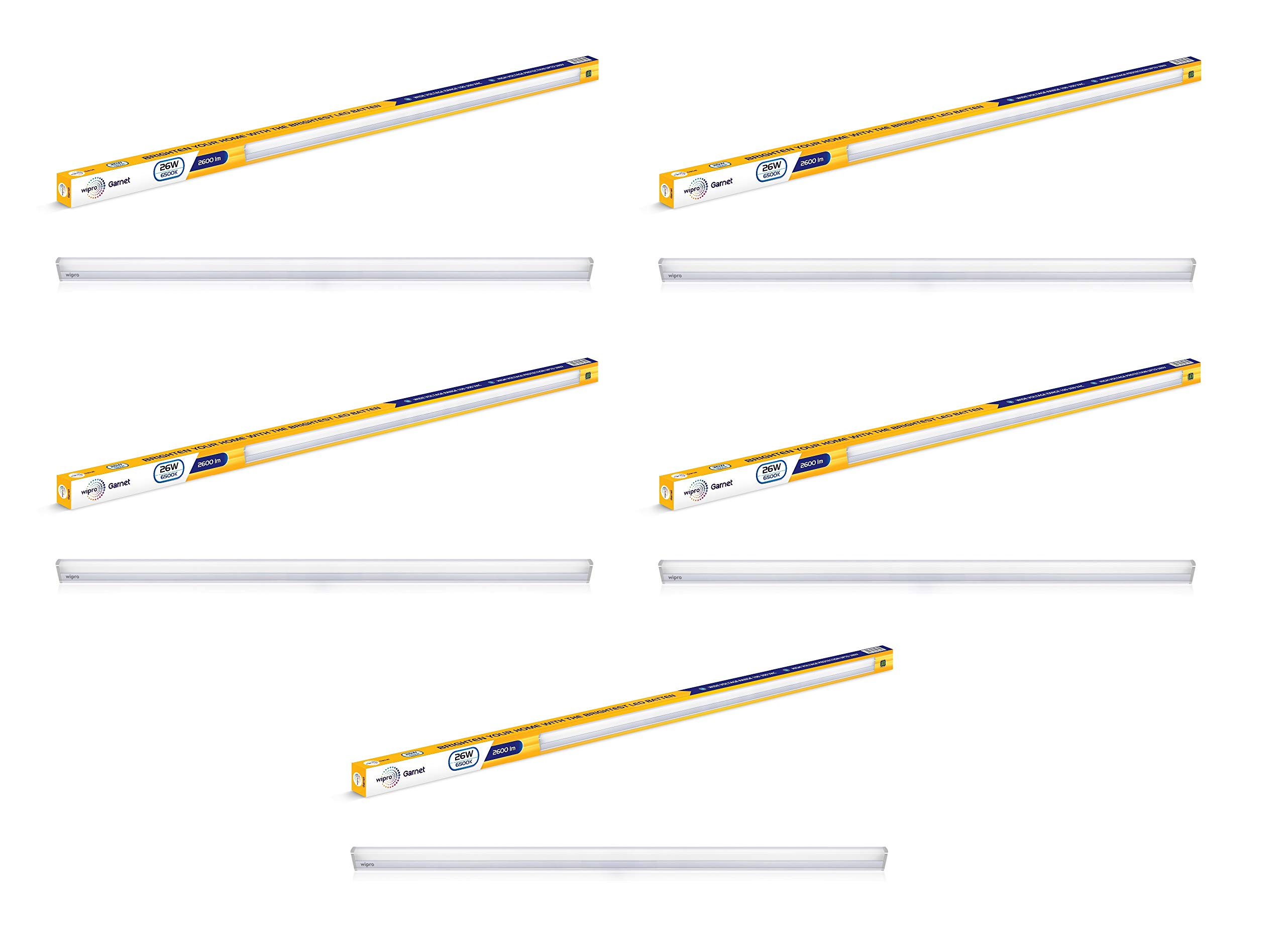 wipro Garnet 26W LED Batten for Living Room & Bedroom | Bright & Energy Efficient Tubelight for Home | Cool Day Light (6500K) with 2600 lumen|4Feet, Pack of 5 (B0839HDNJ5) Amazon Price History, Amazon Price Tracker
