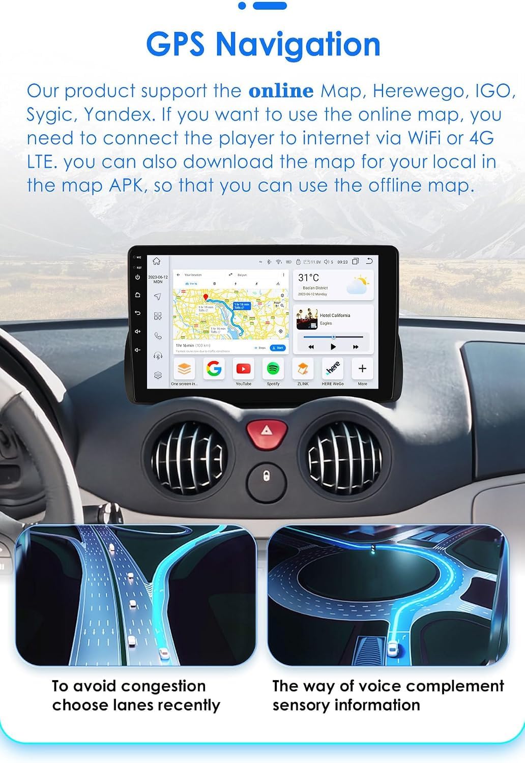 Autoradio da 9 pollici per Citroen C2 C3 2002-2006 con CarPlay wireless