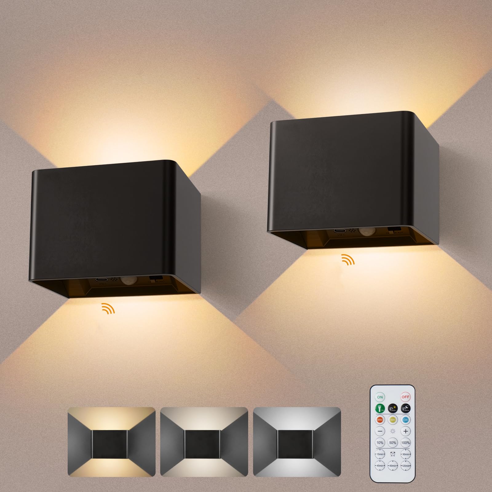 2 Stück LED Wandleuchte Innen, Mit Bewegungsmelder & Fernbedienung | Dimmbar,3 Lichtfarben (Warmweiß/Kaltweiß/Neutral),Für Wohnzimmer, Schlafzimmer, Flur, Balkon & Treppenhaus