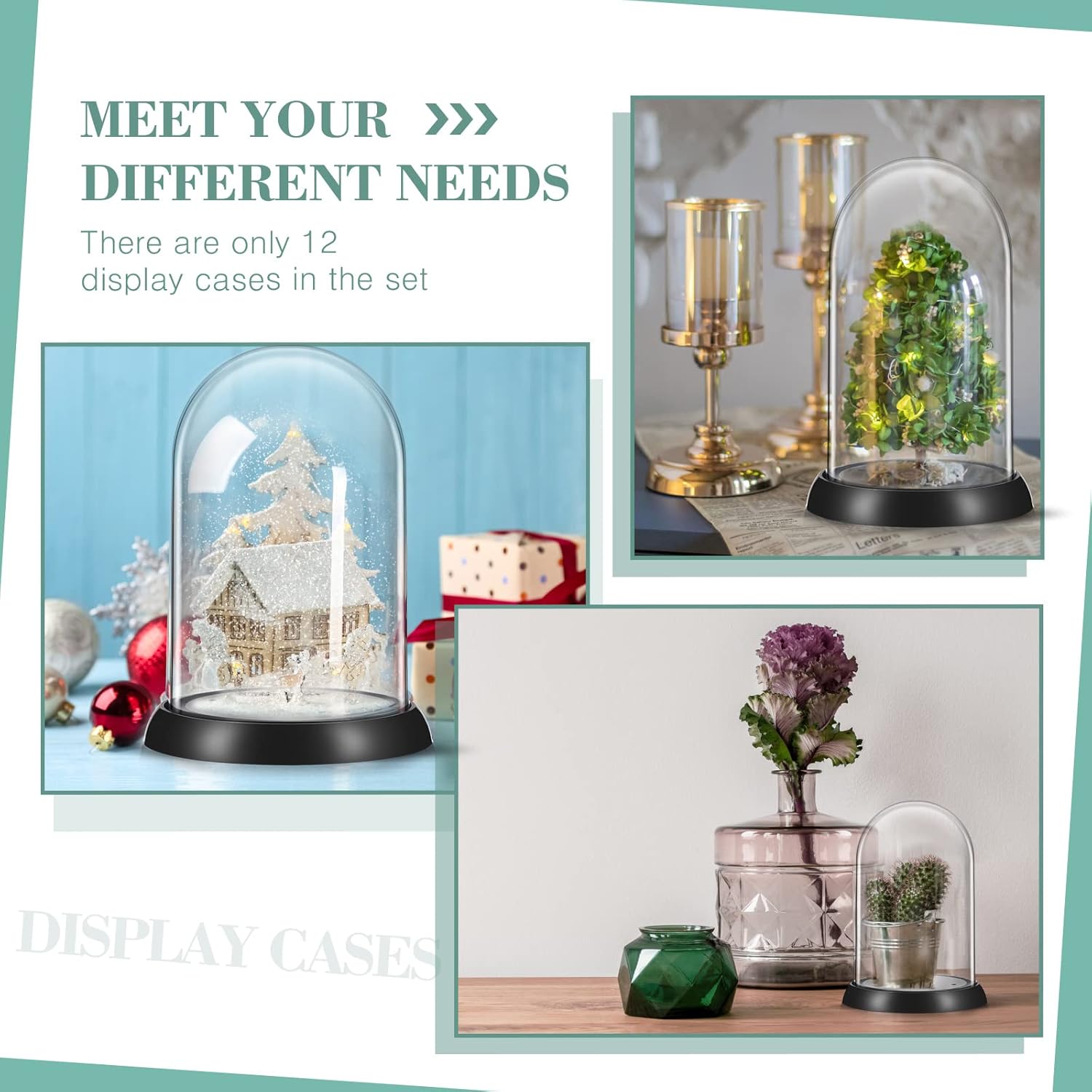 Zhengmy 12 Pieces Plastic Dome Display Case Display Cloche Dome Cloche Bell Jar with Base Clear Cloche Dome Decoration Case for Collectibles Rose Office Home Tabletop Centerpiece Decoration(Oval)