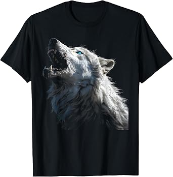 Alpha Wolf Howling at Moon Blue Eyes Graphic Wolf Lover T-Shirt
