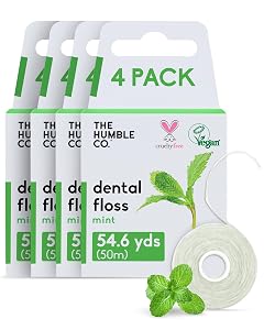 The Humble Co Mint Dental Floss 4 Pack - Vegan Expanding Dental Floss for Adult Kids - Non-Toxic