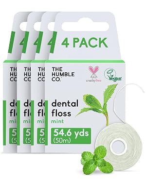 The Humble Co Mint Dental Floss 4 Pack - Vegan Expanding Dental Floss for Adult Kids - Non-Toxic