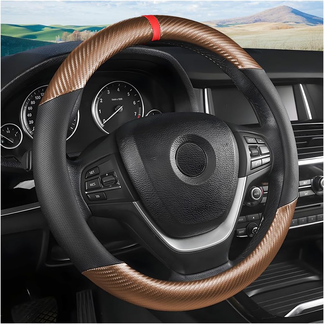 Anti-slip Steering Cover Leather Steering Wheel Cover - Universal 14.5-15 Inch Breathable Anti-Slip Cover In Beige Steering Wheel Cover Boho
