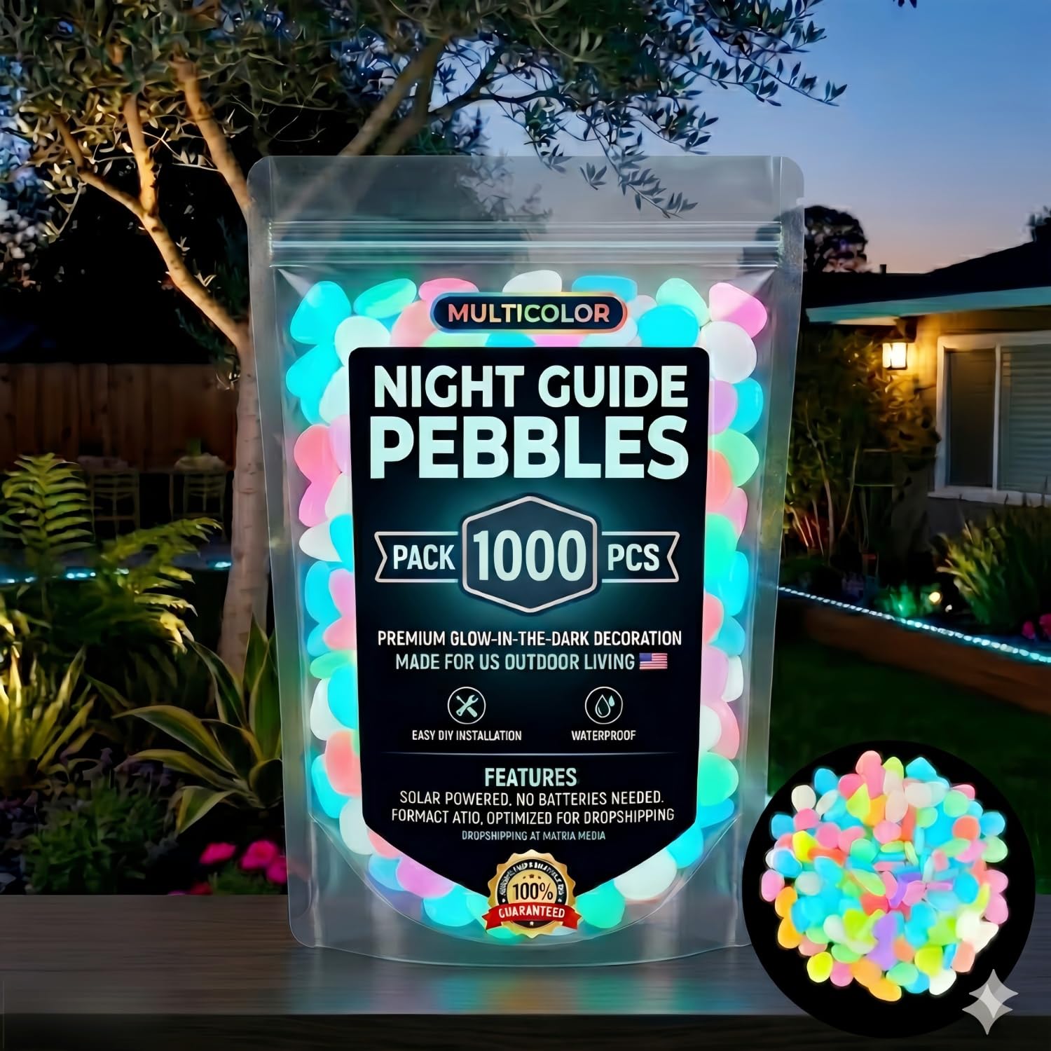 Colorful Glow-in-the-Dark Garden Stones, 2026 New Glowing Pebbles for Garden Outdoor, Beautiful Luminous Stepping Stones Glow Rocks for Landscaping Fish Tank Aquarium Walkway Decor (1000, Multicolor)