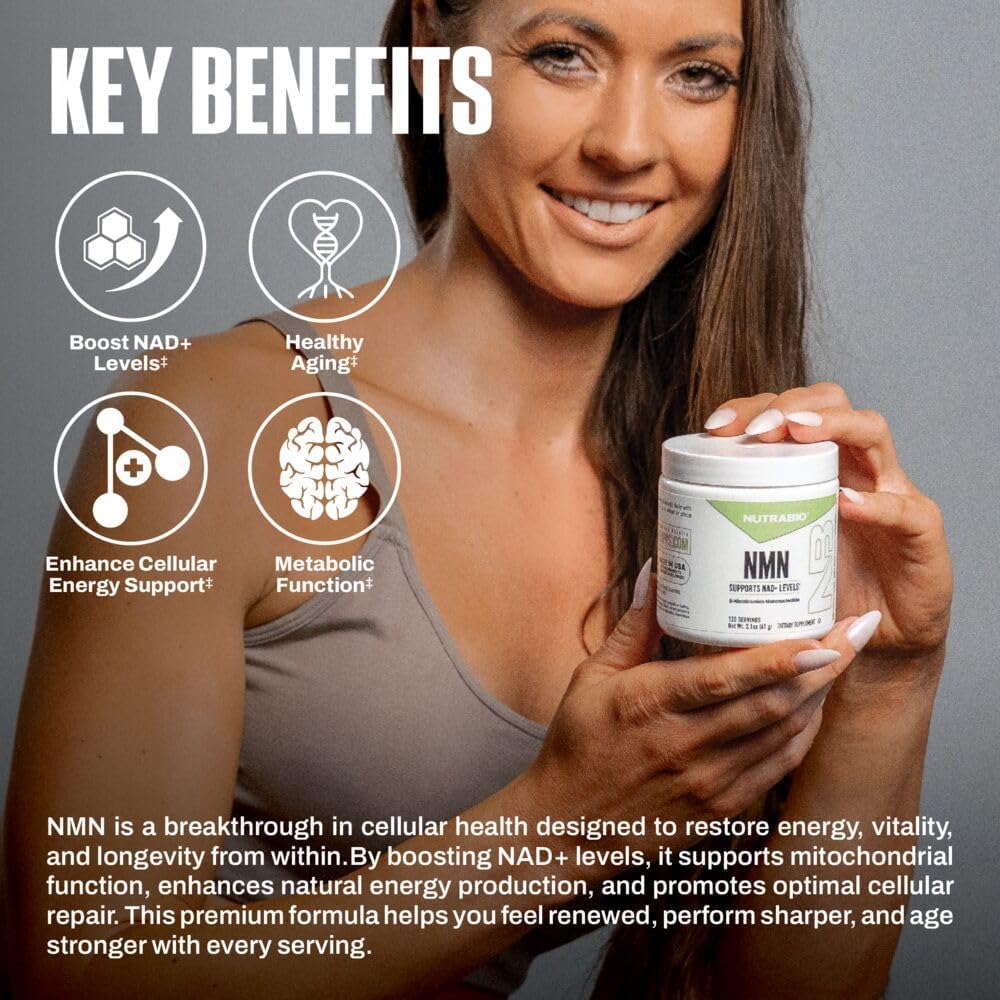 NutraBio NMN - NAD Supplement, Longevity Support, Boost NAD Levels, Increase Cellular Energy, Brain Health, Healthy Aging- 120 Servings - Image 3