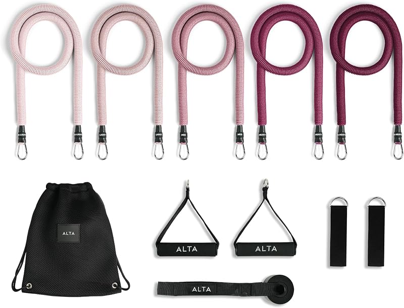 ALTA Resistance Tube Bands for Women, Full Kit Resistance Bands, Set of 3 | Full Kit Resistance Bands for Working Out with Handles, Ankle Straps, Door Anchor Home Workout Bands for Physical Therapy