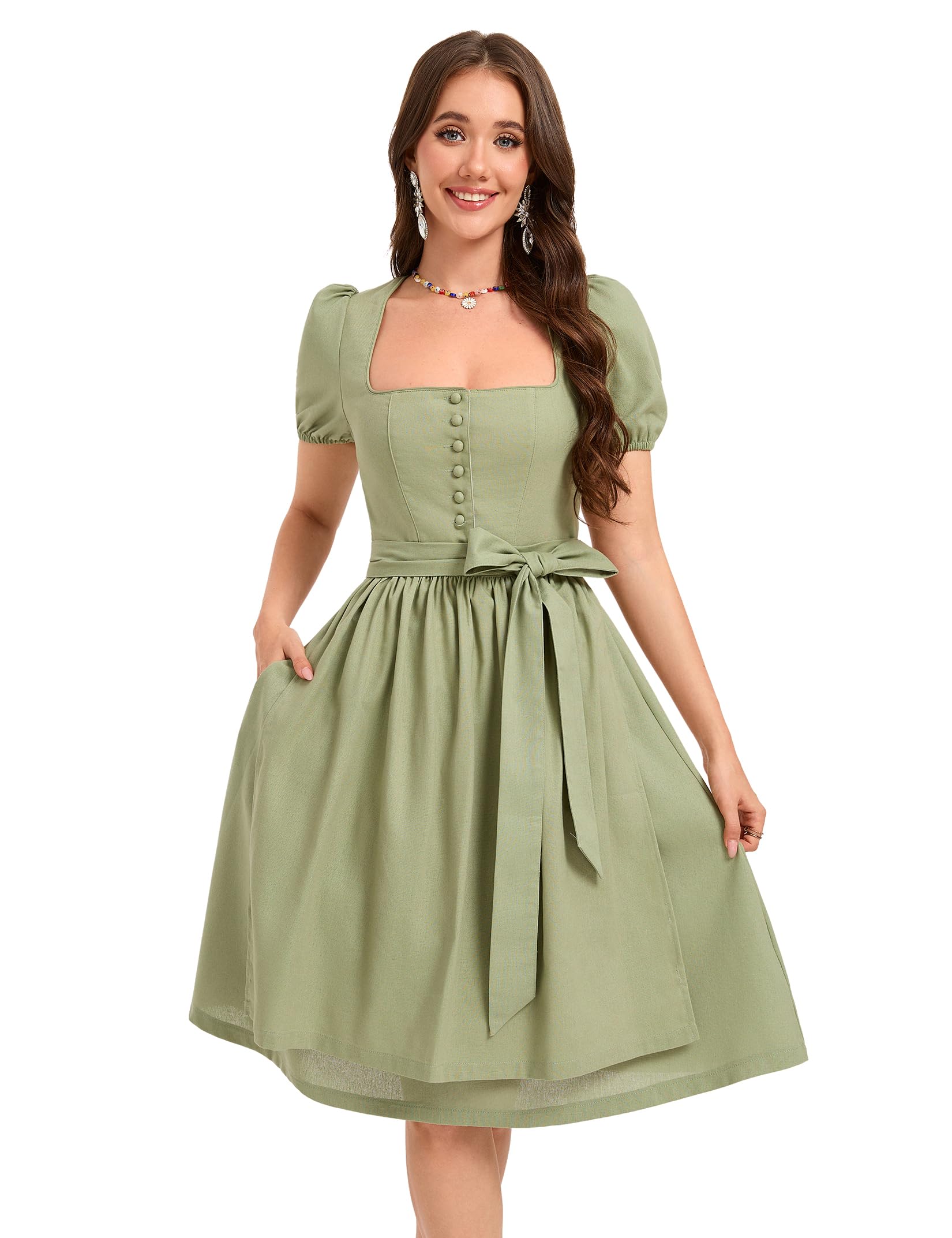 YesFashion Dirndl Damen Midi Trachtenkleid Baumwolle und Leinen 3tlg. inkl.Oberteil, Rock und Dirndlschürze für Oktoberfest