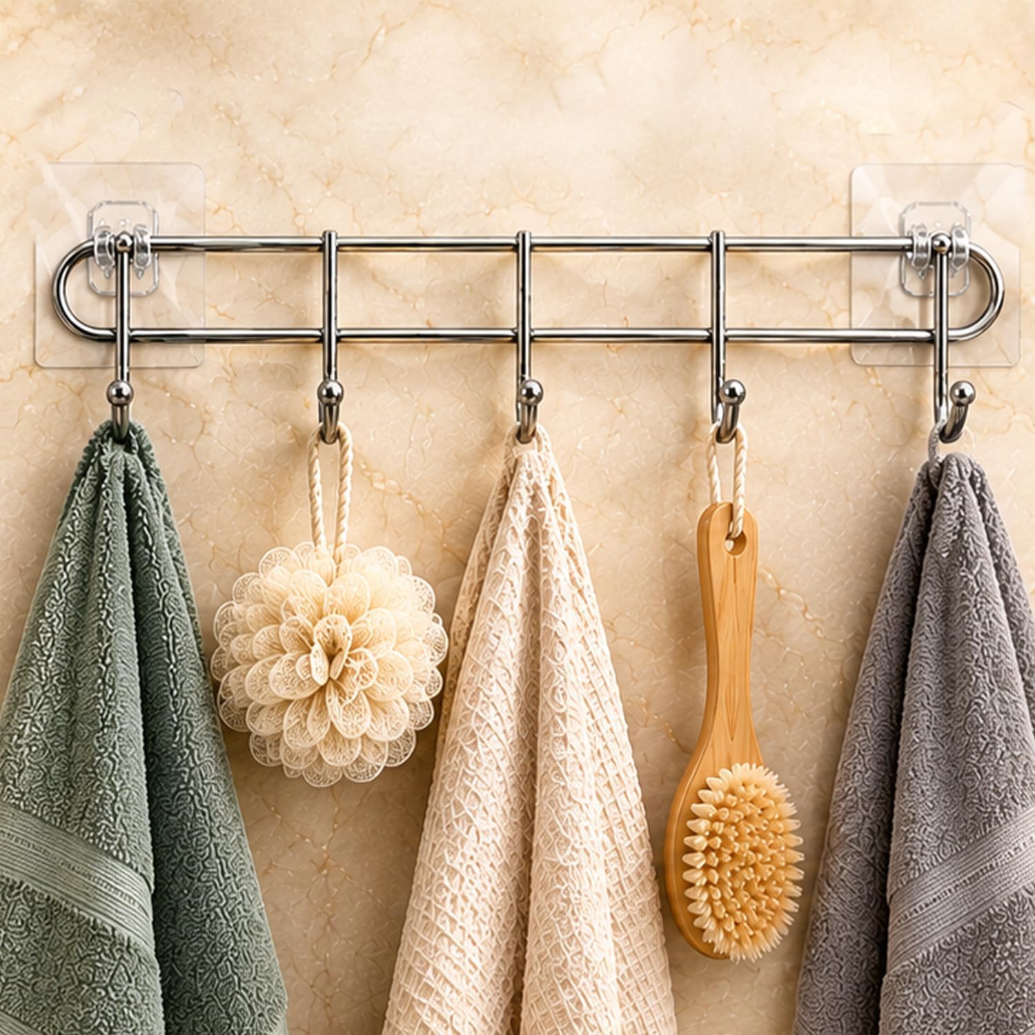 ZURATO Stainless Steel Bathroom Wall Hook 6 Hooks Cloth Hanger Bathroom Wall Door Hook Magic Sticker Self Adhesive Bath Towel Rail Kitchen Hanger Hooks Capacity-5 Kg